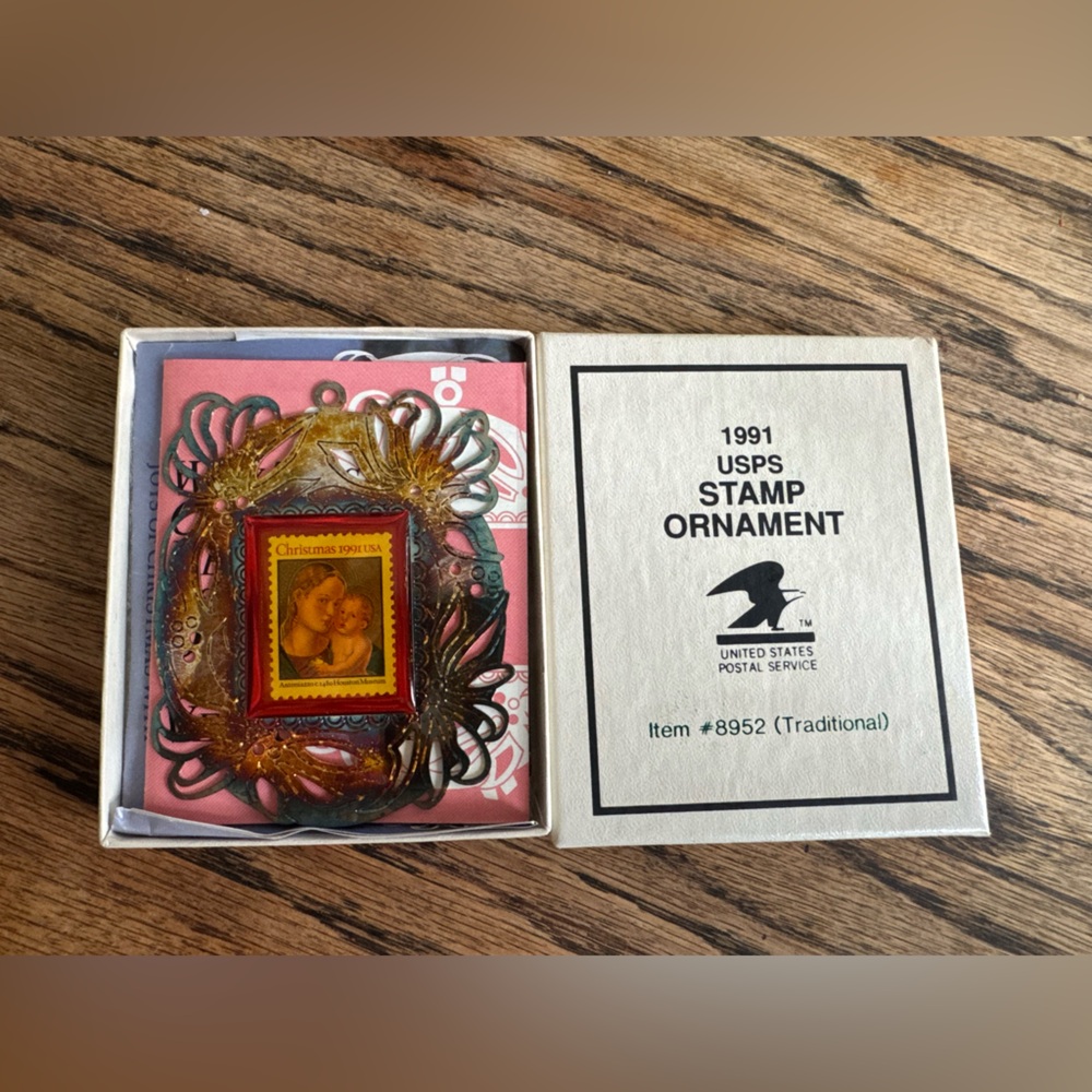 Stamp Ornament with Gold and Red Accents